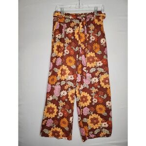 ModCloth Princess Highway Pants Women's size 10 burnt brown Floral Wide Leg Crop